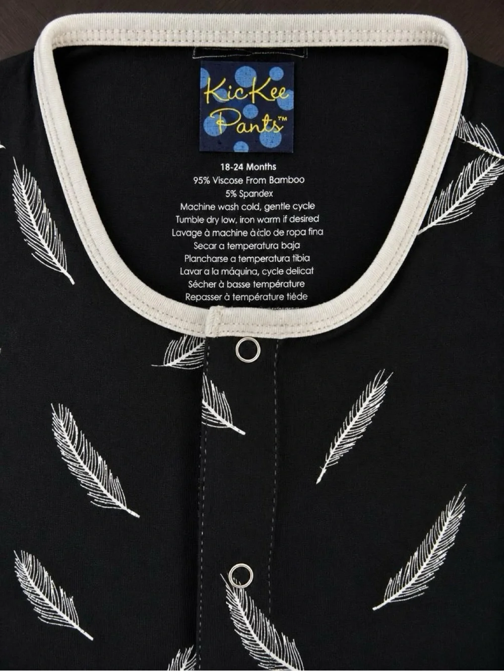 Kickee Pants 18-24M Black White Feather Bamboo Snap Coverall Romper EUC